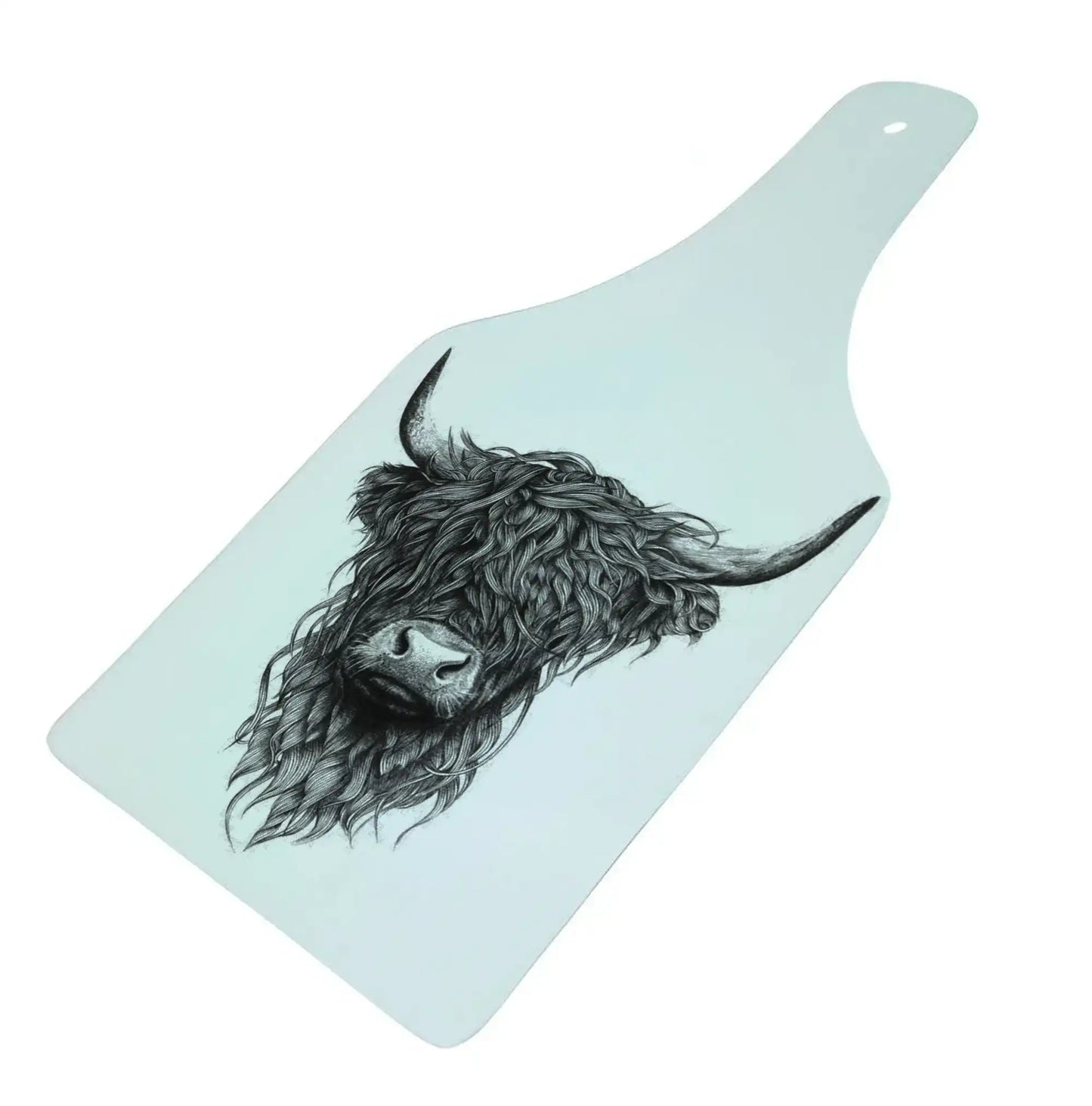 Highland Cow Bottle Shaped Glass Chopping Board - Cheese Platter, Highland Cow Worktop Saver