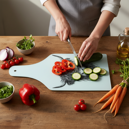 Highland Cow Bottle Shaped Glass Chopping Board - Cheese Platter, Highland Cow Worktop Saver