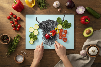 Highland Cow Glass Chopping Board - Highland Cow Worktop Protector