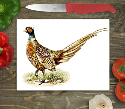 Pheasant Large Glass Chopping Board, Pheasant Worktop Saver