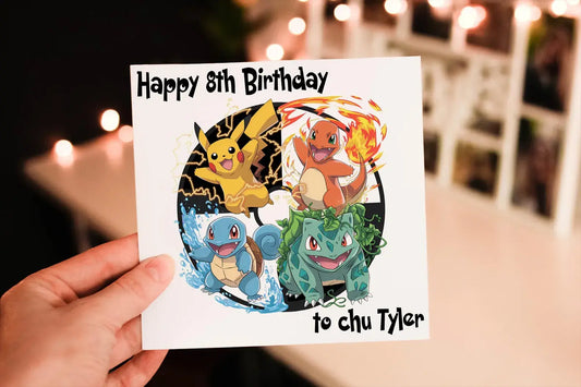 Personalised Pokemon Birthday Card, Pokemon Card, Cartoon Character Birthday Card, Card for Grandson
