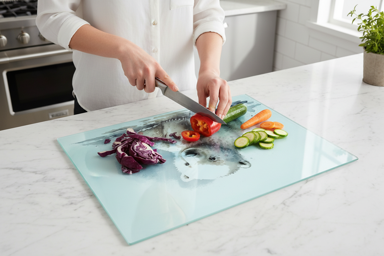Polar Bear Glass Chopping Board, Polar Bear Worktop Saver