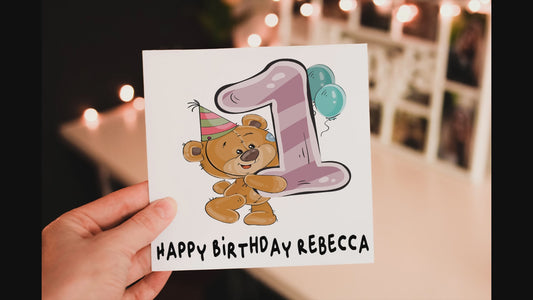 Personalized Teddy Bear Birthday Card: Custom Age, Child's Card