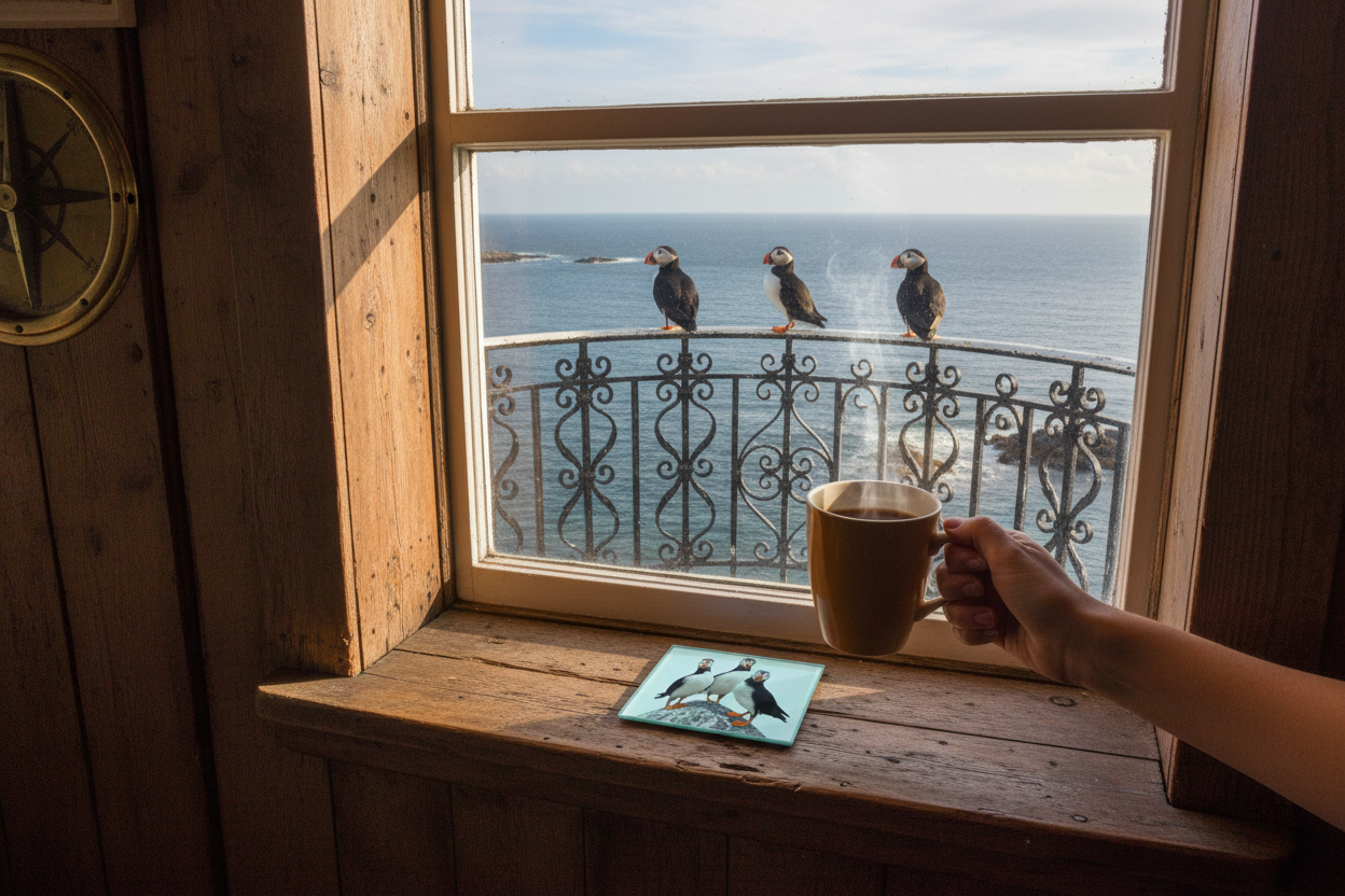 Puffins Glass Coaster (Set of 4)