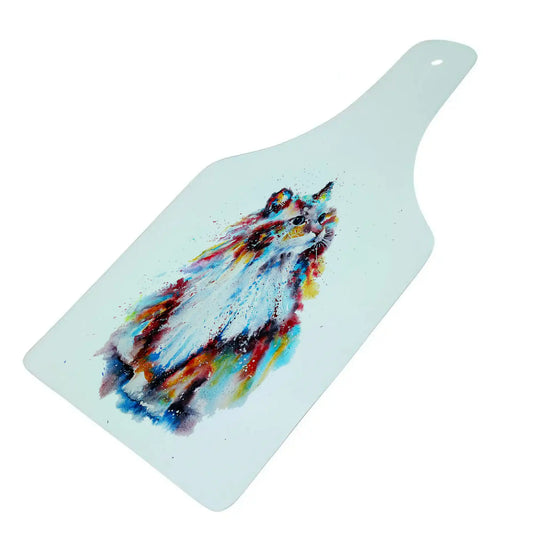 Ragdoll Cat Bottle Shaped Glass Chopping Board - Cheese Platter, Ragdoll Cat Worktop Saver