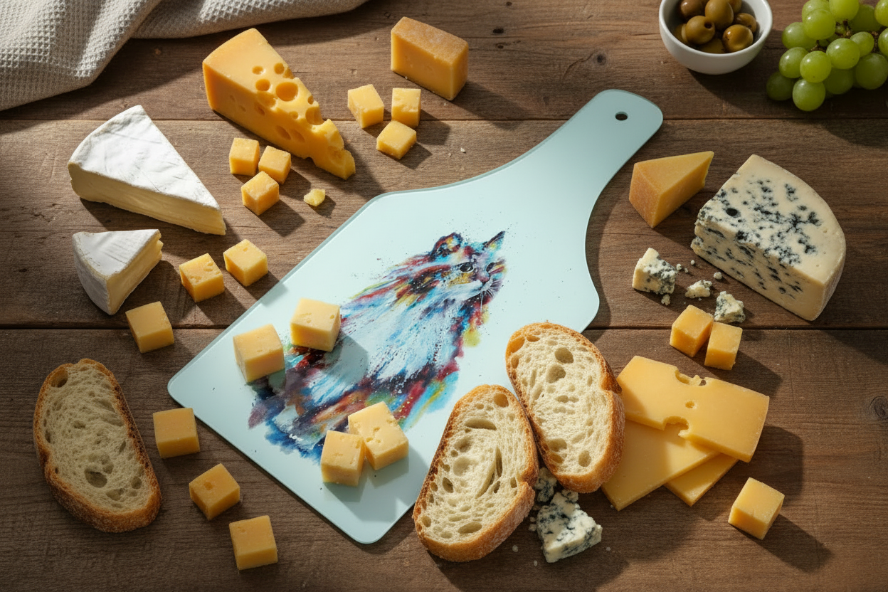 Ragdoll Cat Bottle Shaped Glass Chopping Board - Cheese Platter, Ragdoll Cat Worktop Saver