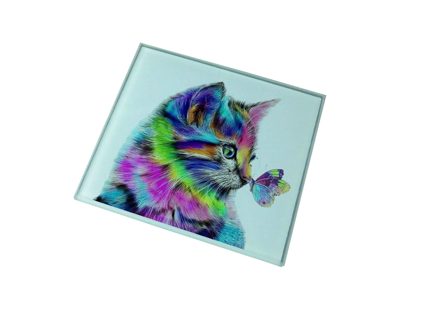 Cat and Butterfly Glass Coaster (Set of 4)