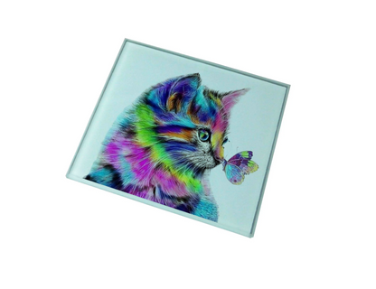 Cat and Butterfly Glass Coaster (Set of 4)