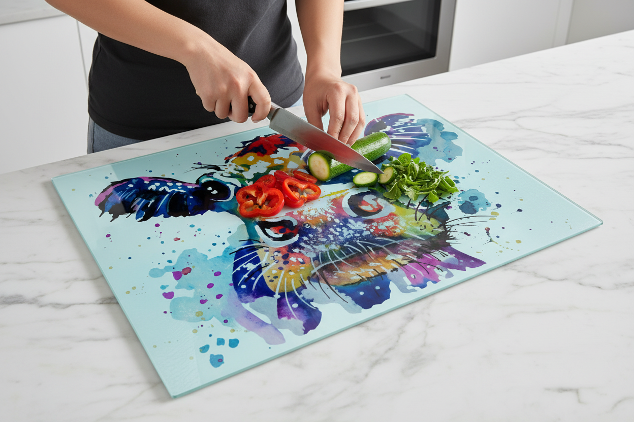 Cow Glass Chopping Board, Cow Cutting Board, Cow Worktop Saver