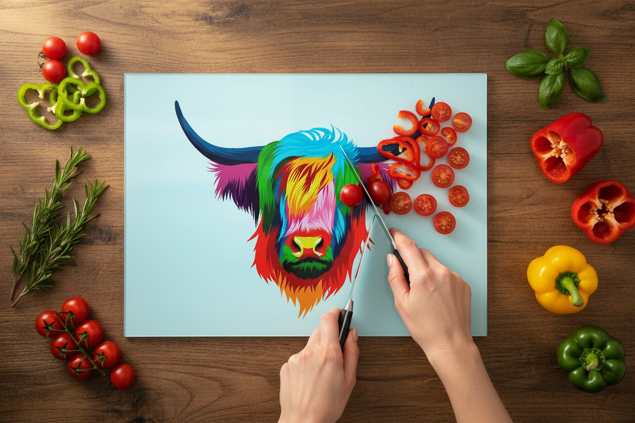 Highland Cow Glass Chopping Board - Highland Cow Worktop Protector