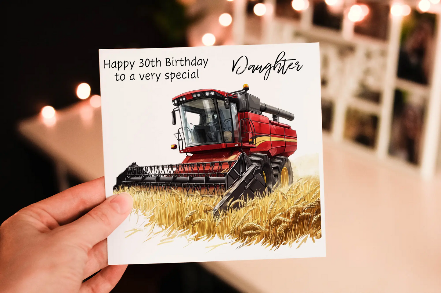 Personalised Red Combine Harvester Birthday Card: Agricultural Greeting Card