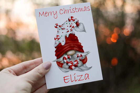 Gnome Christmas Card, Festive Personalised Card For Family Member