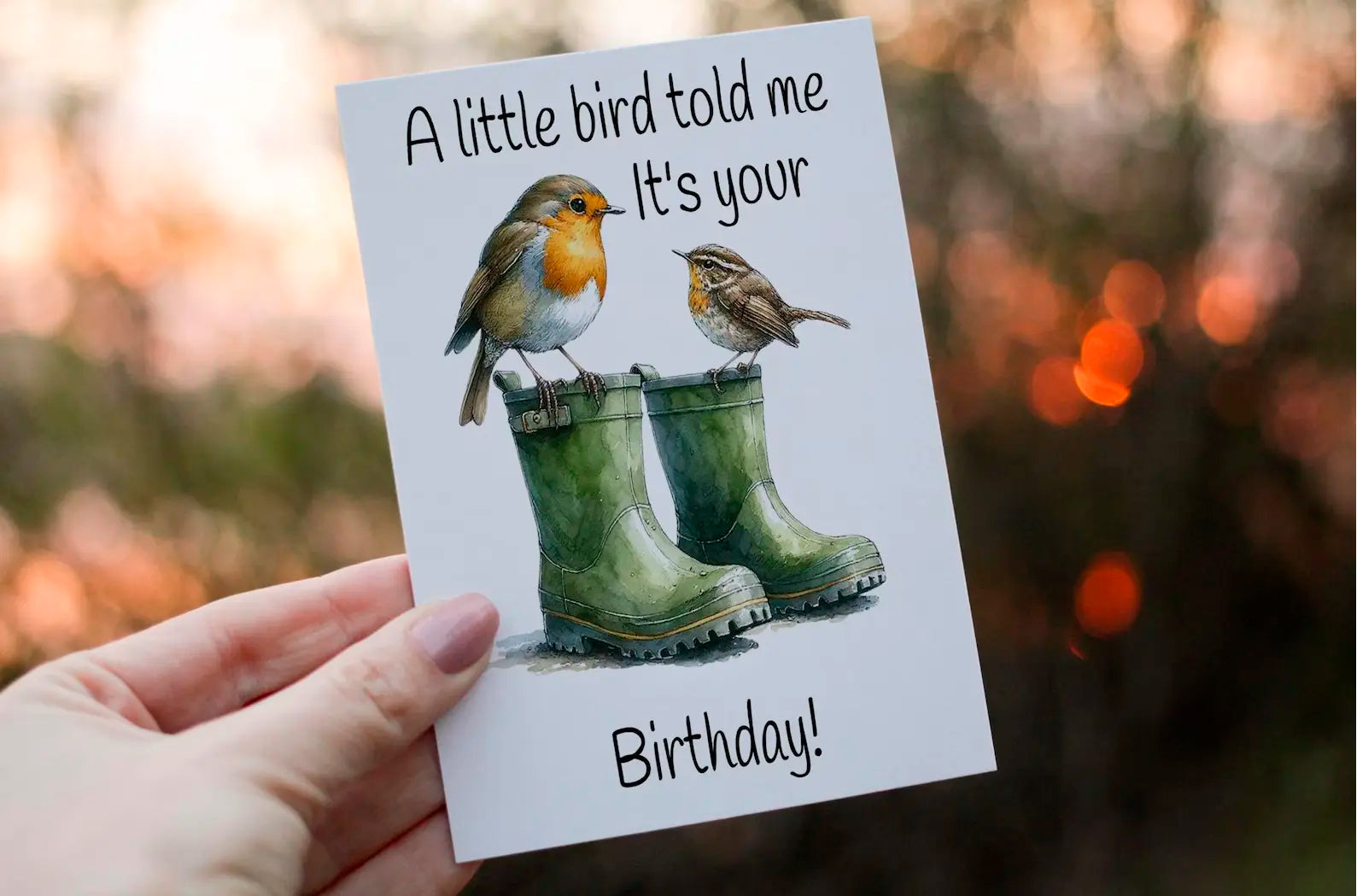 Robin Birthday Card: Bird on Boots, Personalised Card