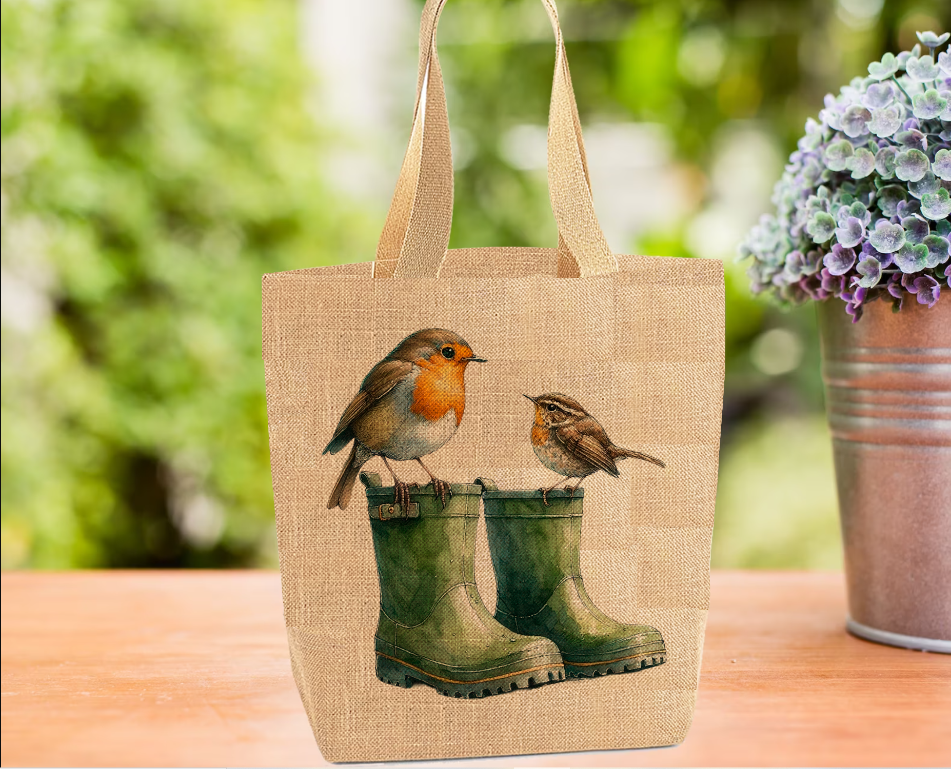 Robin and Wellies Tote Bag
