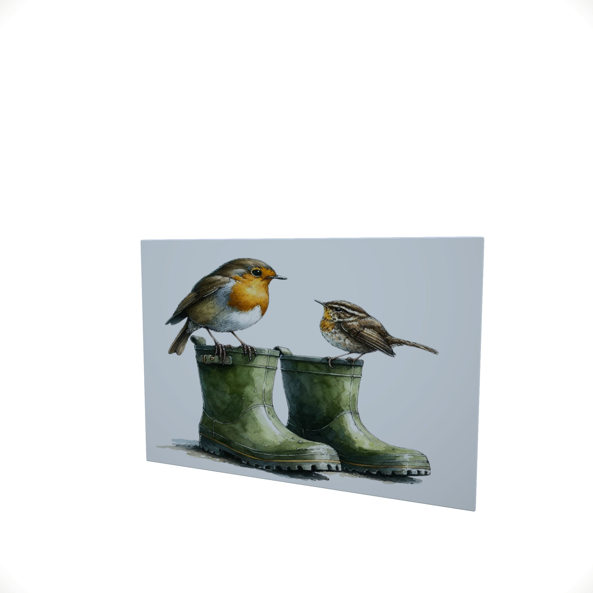 Robin and Wellies.... Glossy Aluminium Print