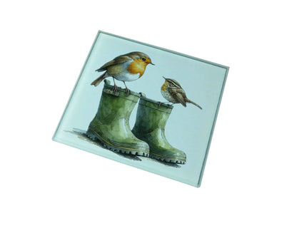 Robin and Wellies Glass Coaster (Set of 4)