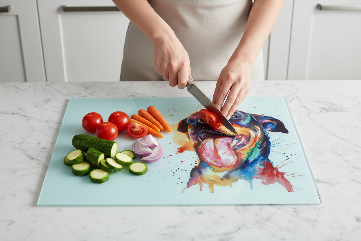 Rottweiler Glass Chopping Board, Rottweiler Worktop Saver