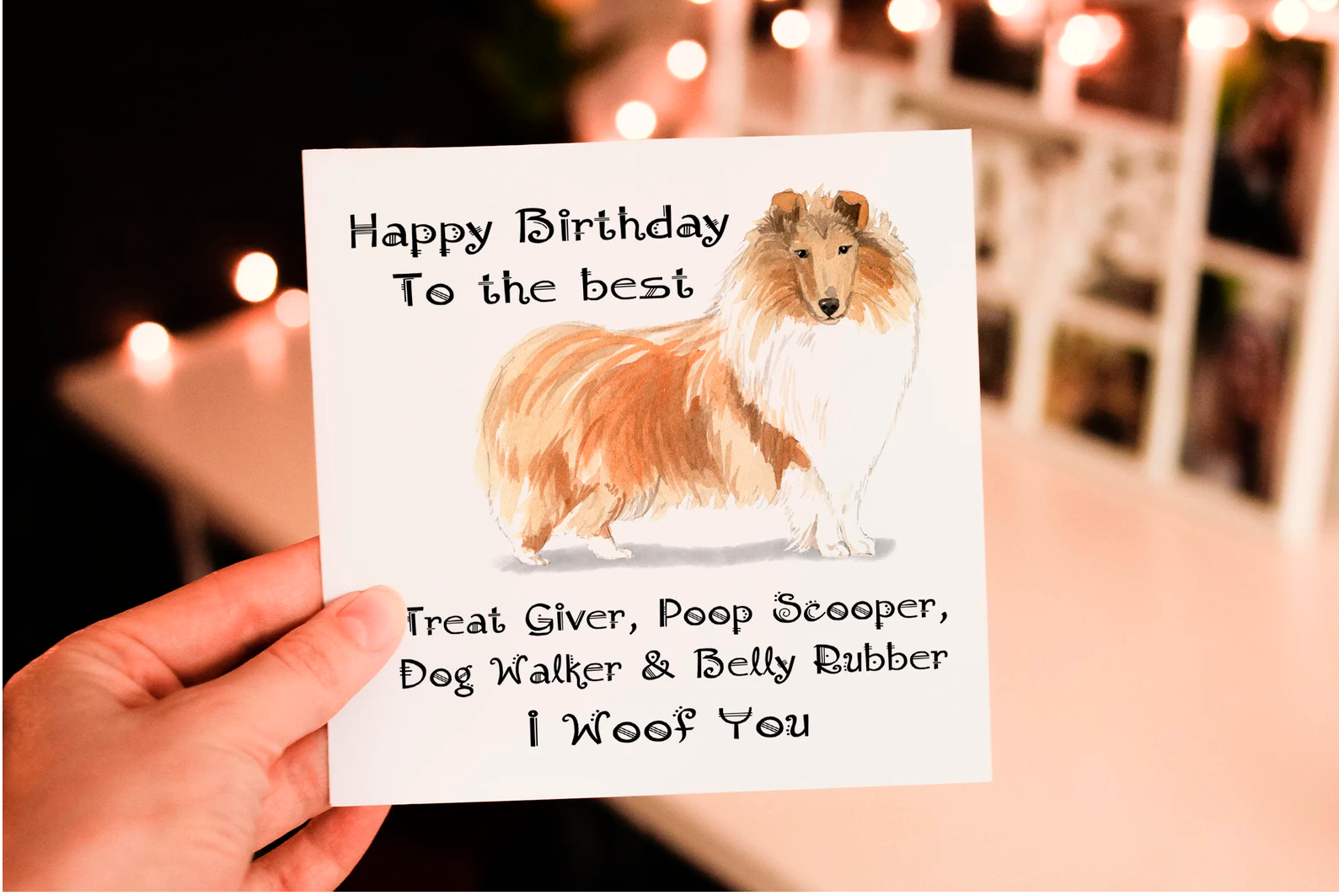 Rough Collie Birthday Card, Personalised Dog Breed Greeting Card