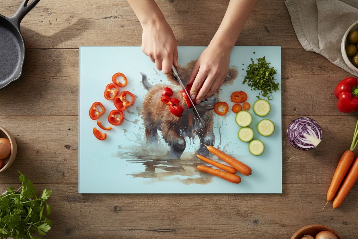 Highland Cow Glass Chopping Board - Highland Worktop Protector