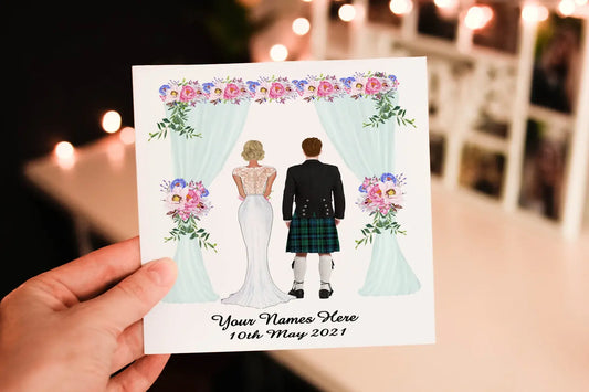 Custom Scottish Wedding Card: Bride & Groom Design