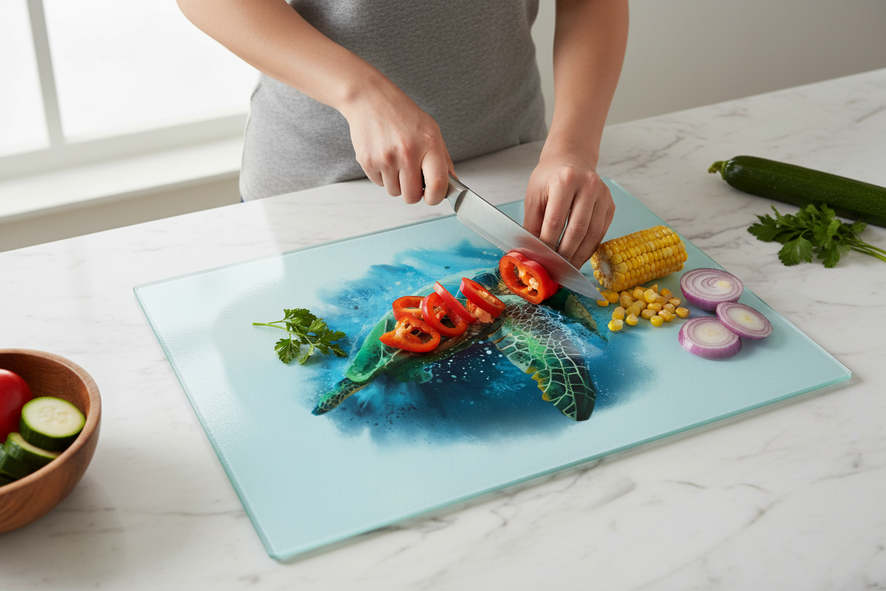 Sea Turtle Large Glass Chopping Board, Turtle Cutting Board
