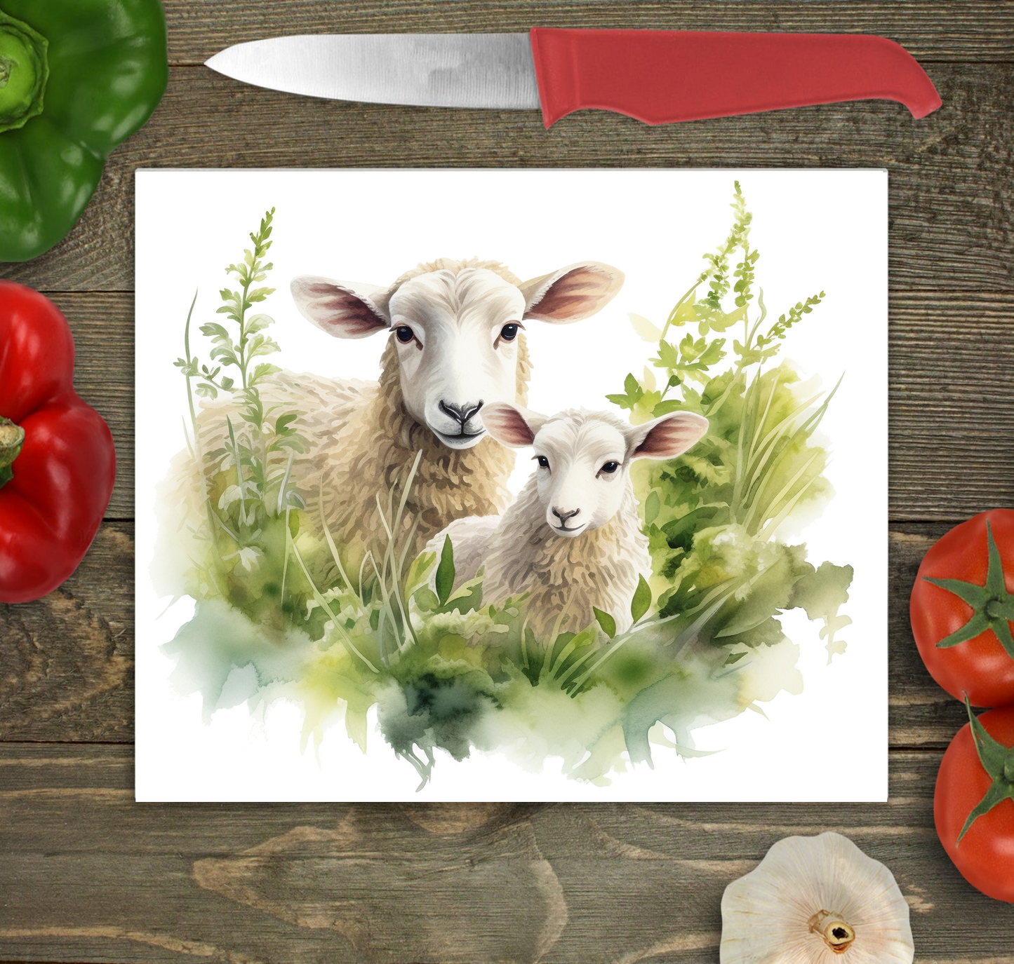 Sheep and Lamb Glass Chopping Board - Sheep and Lamb Worktop Protector