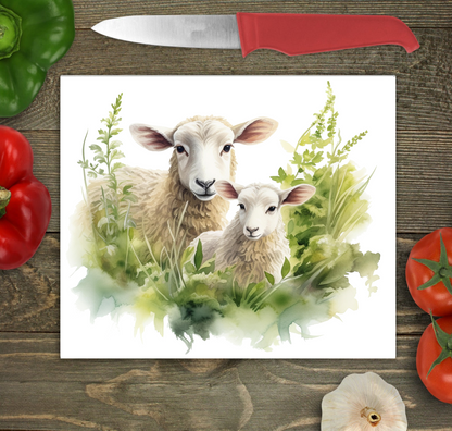 Sheep and Lamb Glass Chopping Board - Sheep and Lamb Worktop Protector