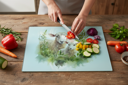 Sheep and Lamb Glass Chopping Board - Sheep and Lamb Worktop Protector