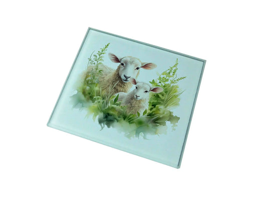 Sheep and Lamb Glass Coaster (Set of 4)