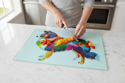 Sheltie Glass Chopping Board, Sheltie Glass Worktop Saver