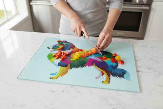 Sheltie Glass Chopping Board, Sheltie Glass Worktop Saver