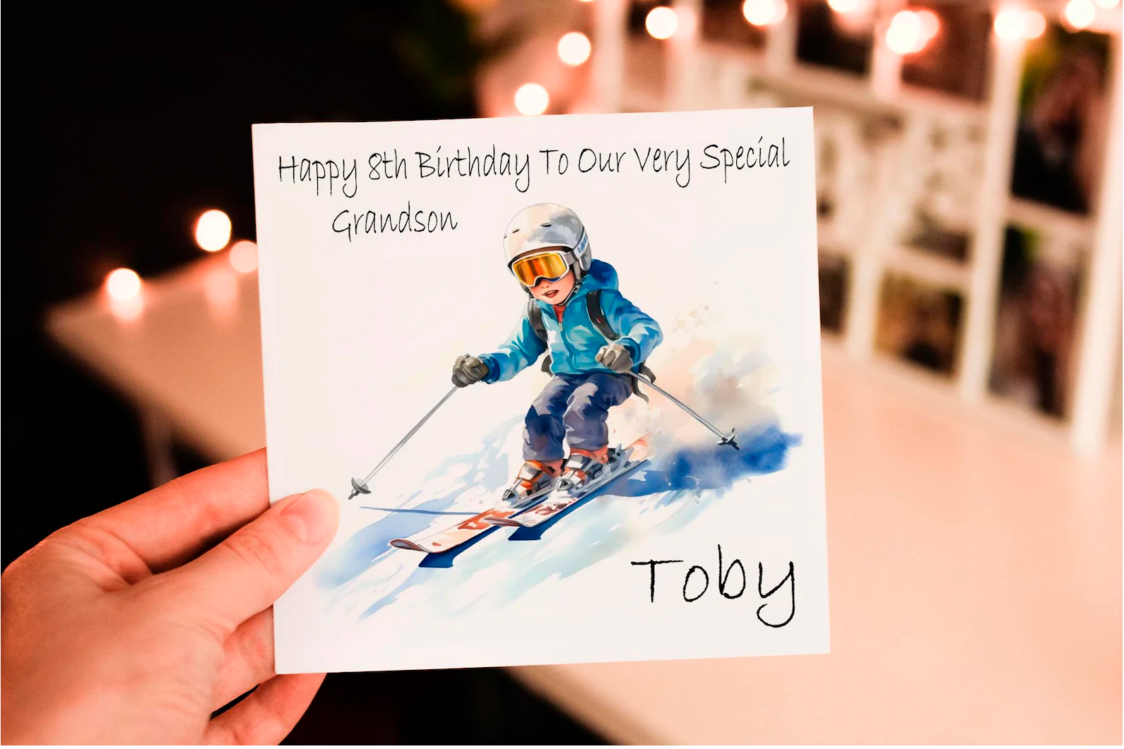 Personalized Grandson Skiing Birthday Card