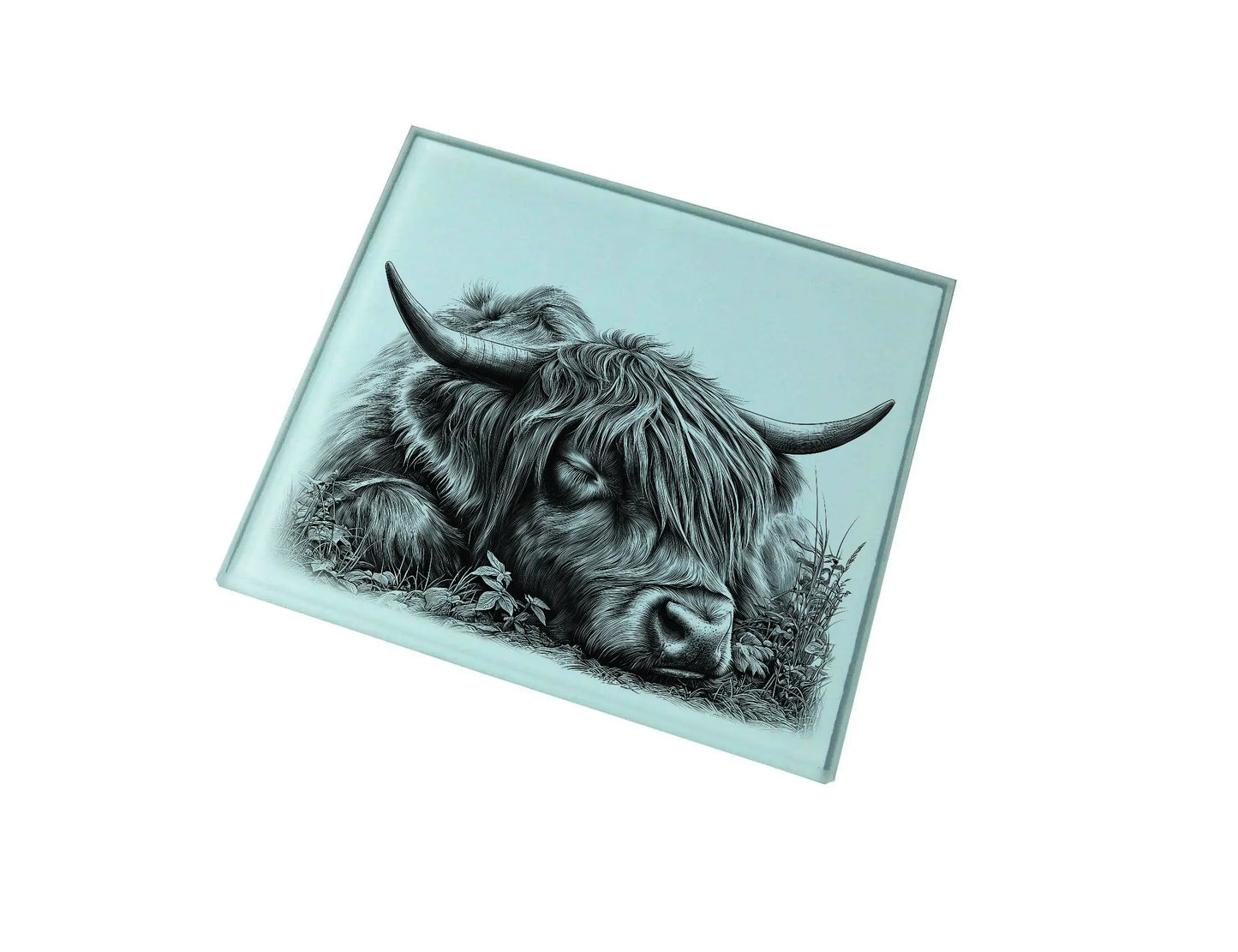 Sleeping Highland Cow Glass Coaster (Set of 4)