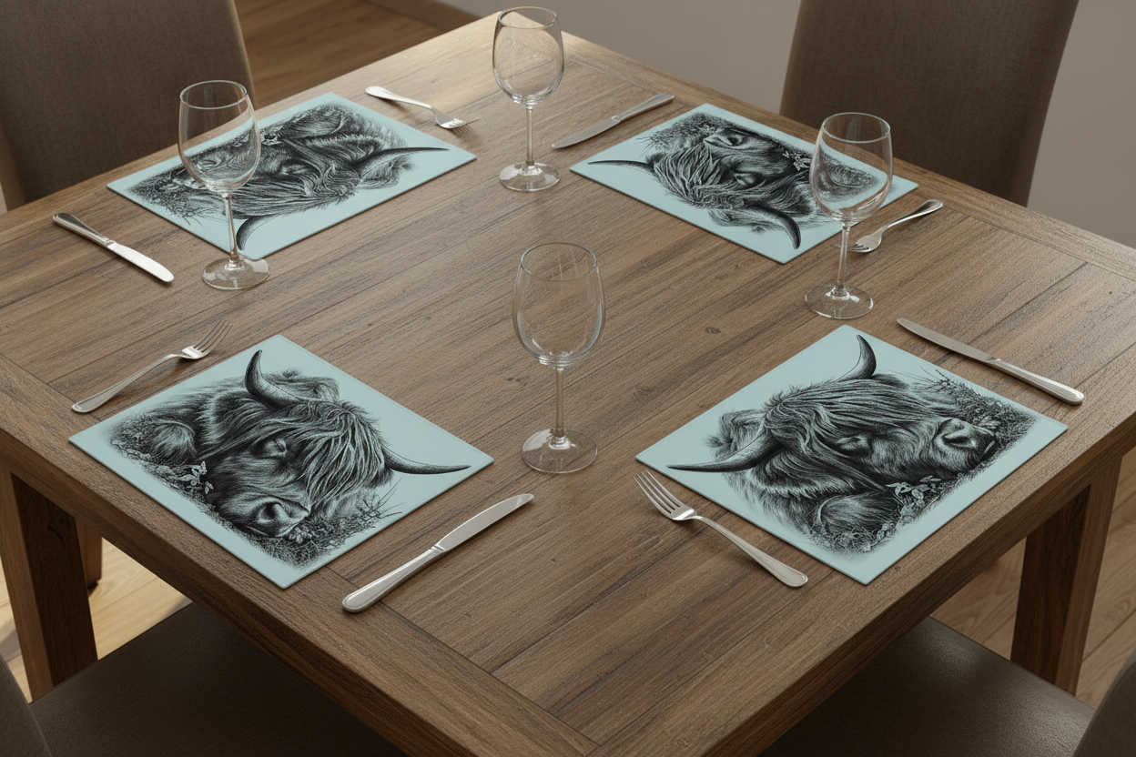 Sleeping Highland Cow Glass Placemat