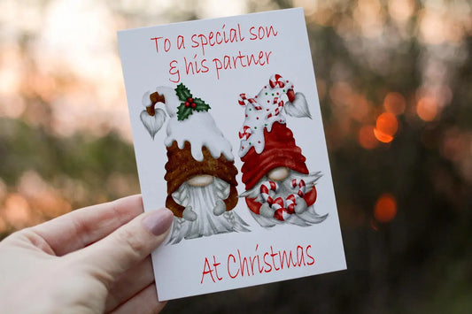 Personalised Gnome Christmas Card,Son and Partner