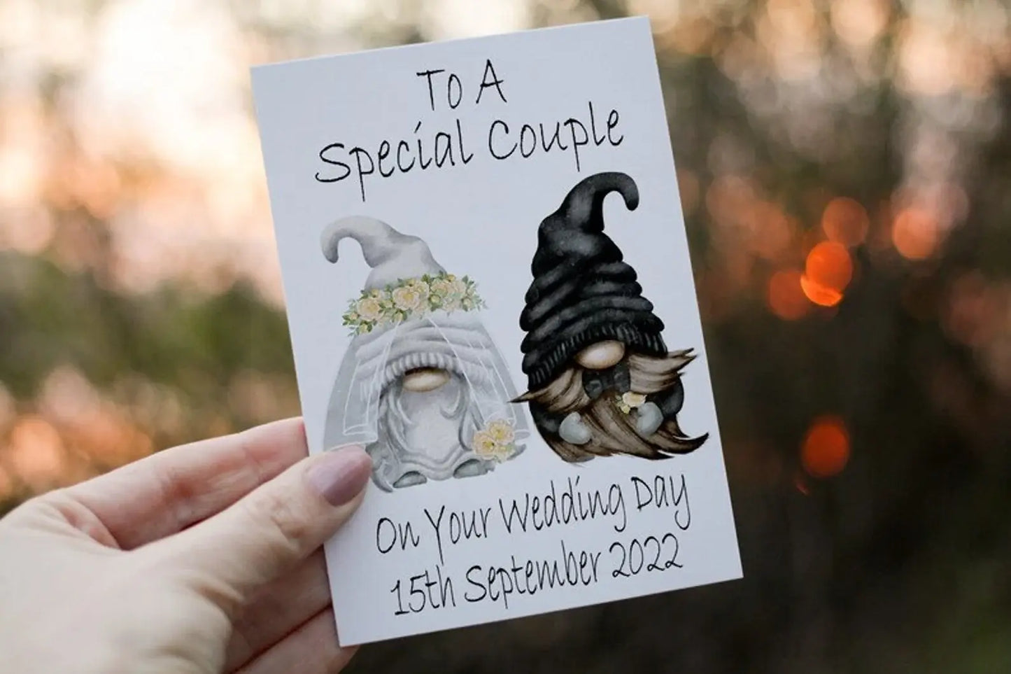 Gnome Bride and Groom Wedding, Personalised Wedding Day Card