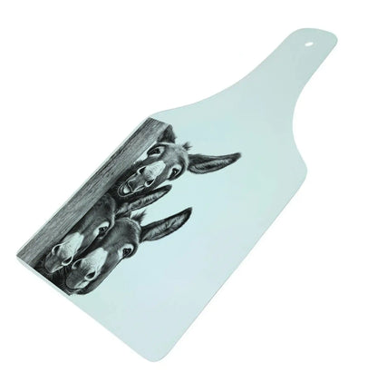 Funny Donkeys Bottle Shaped Glass Chopping Board - Cheese Platter, Donkey Worktop Saver