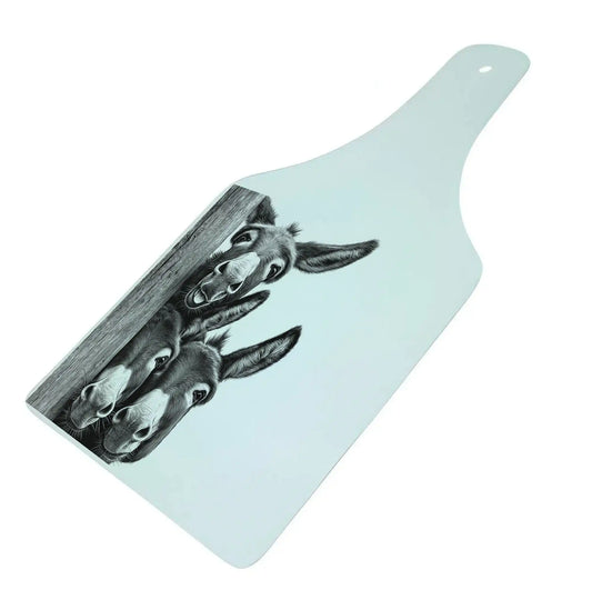 Funny Donkeys Bottle Shaped Glass Chopping Board - Cheese Platter, Donkey Worktop Saver