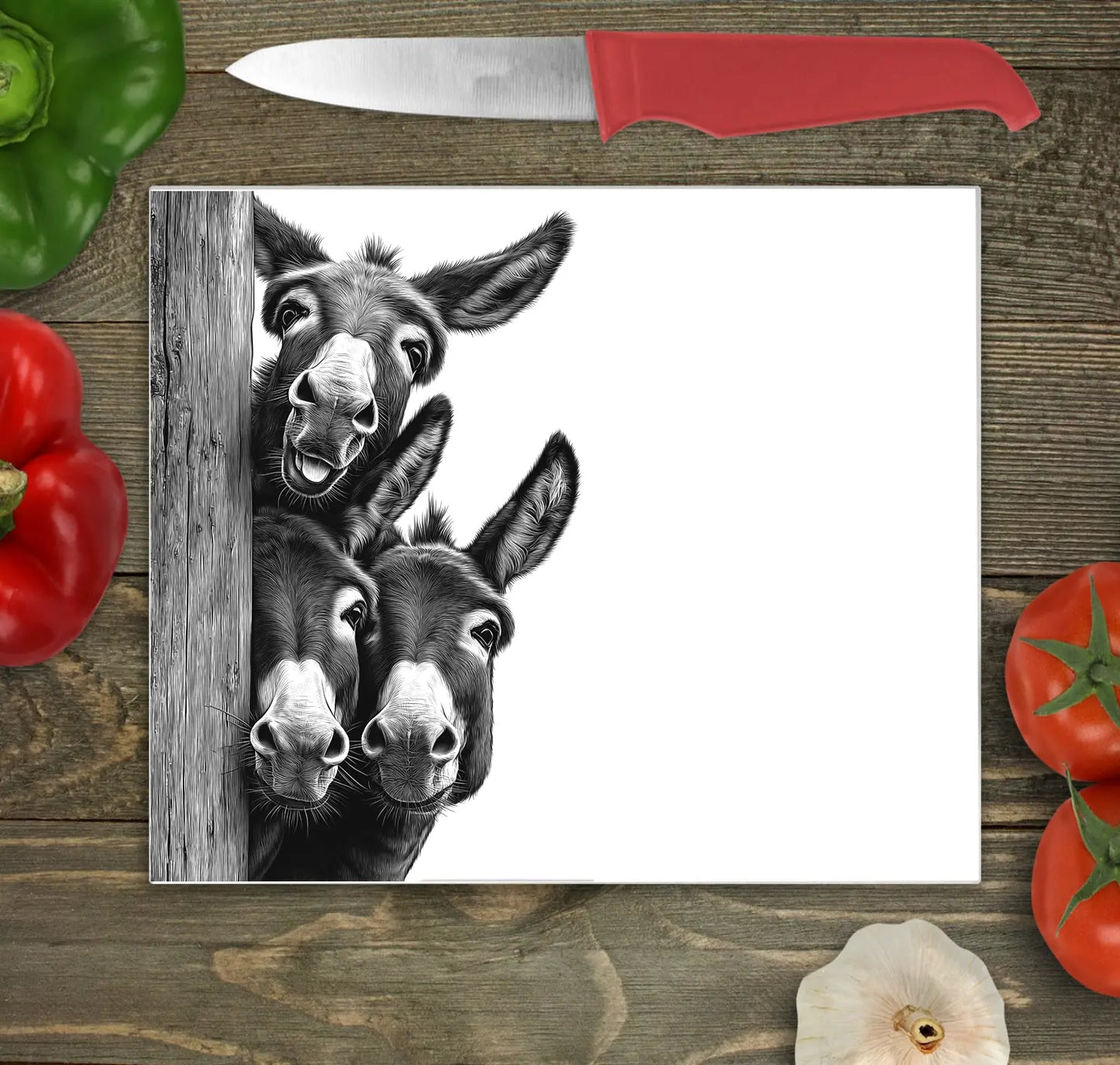 Funny Donkeys Large Glass Chopping Board, Donkey Worktop Saver