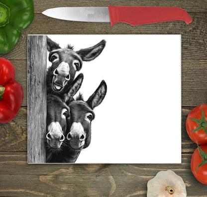 Funny Donkeys Large Glass Chopping Board, Donkey Worktop Saver