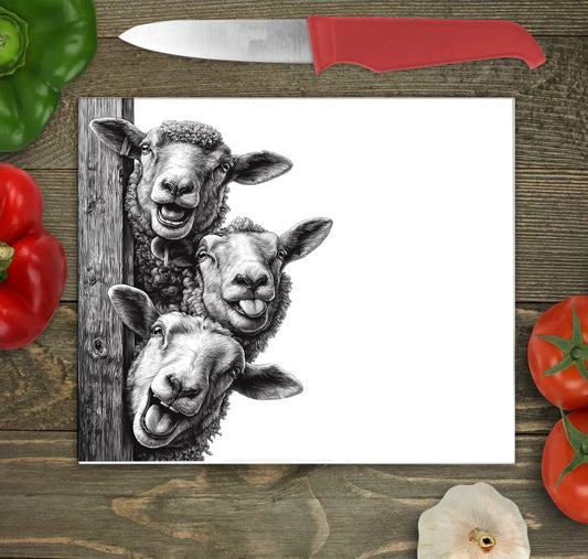 Peeking Sheep Glass Chopping Board, Peeking Sheep Worktop Saver