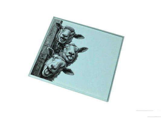Peeking Sheep Glass Coaster (Set of 4)