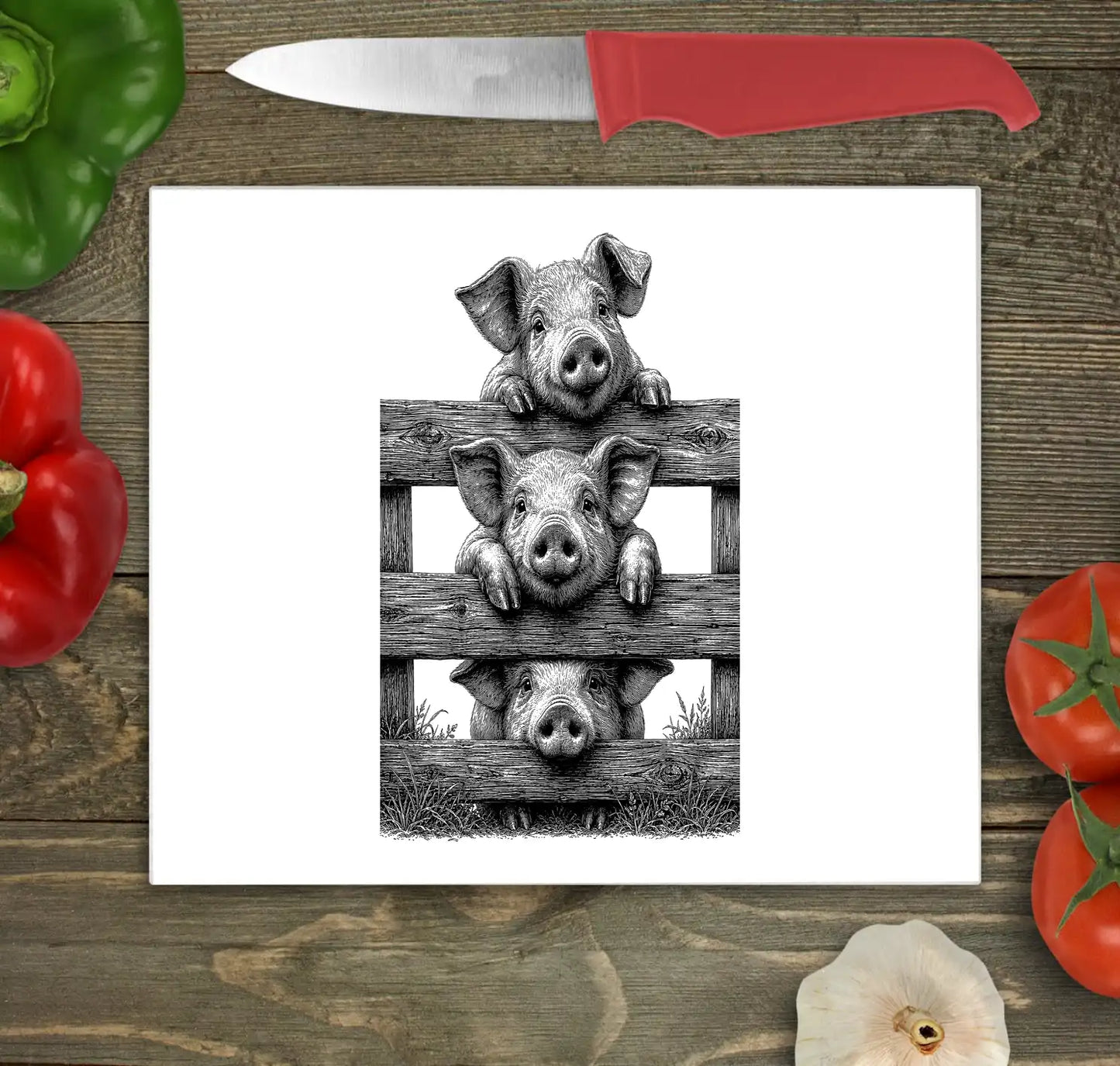 Pigs on a Fence Board - Pigs on a Fence Worktop Saver