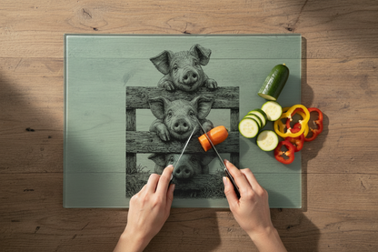 Pigs on a Fence Board - Pigs on a Fence Worktop Saver