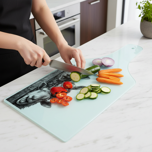 Funny Sheep Bottle Shaped Glass Chopping Board - Cheese Platter, Sheep Worktop Saver