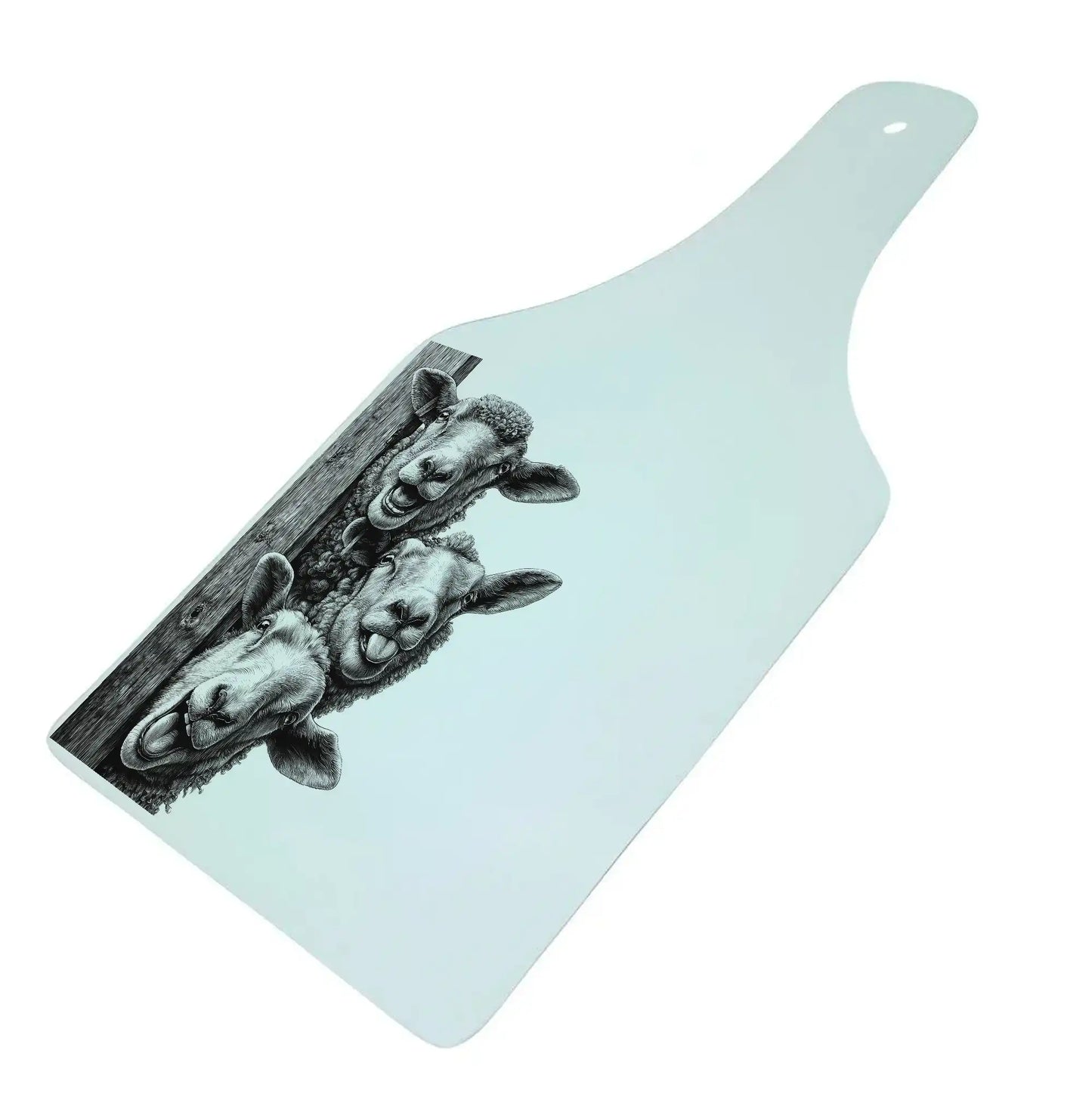 Funny Sheep Bottle Shaped Glass Chopping Board - Cheese Platter, Sheep Worktop Saver