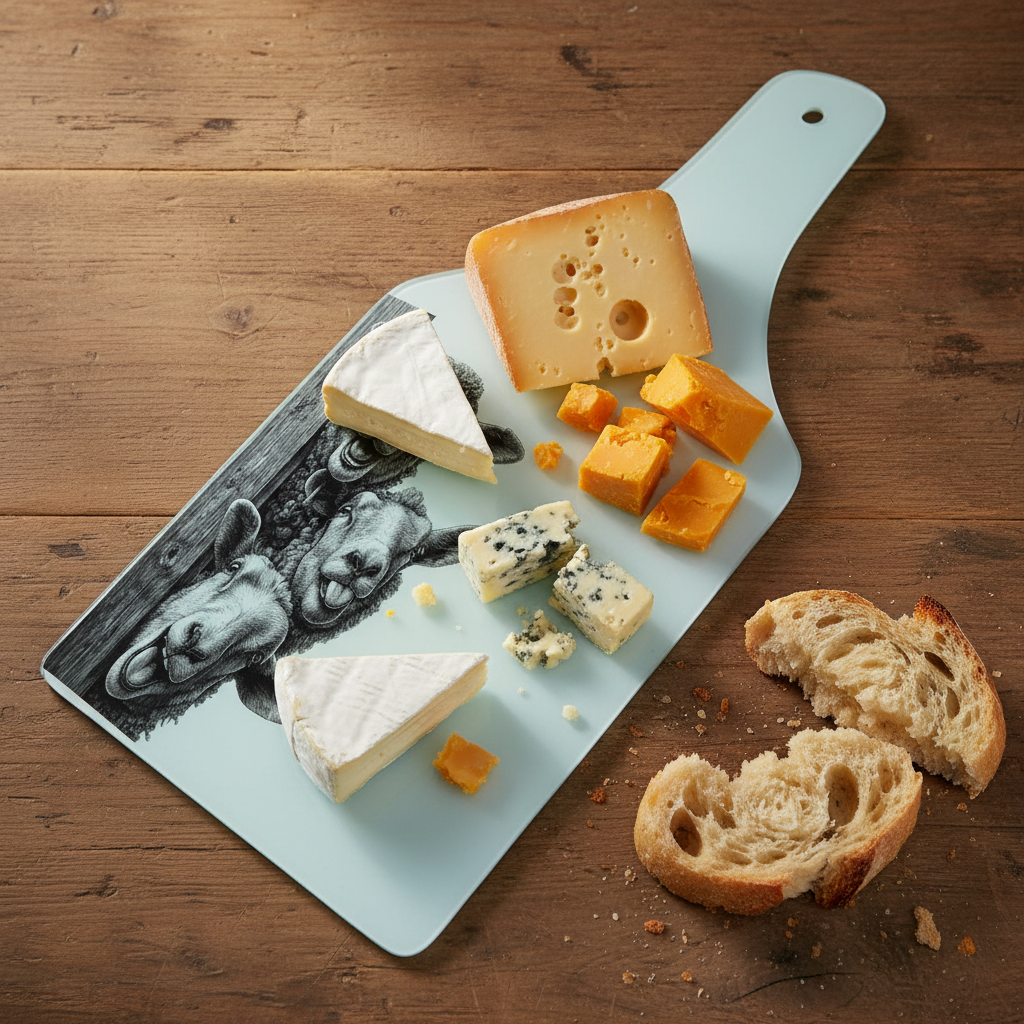 Funny Sheep Bottle Shaped Glass Chopping Board - Cheese Platter, Sheep Worktop Saver