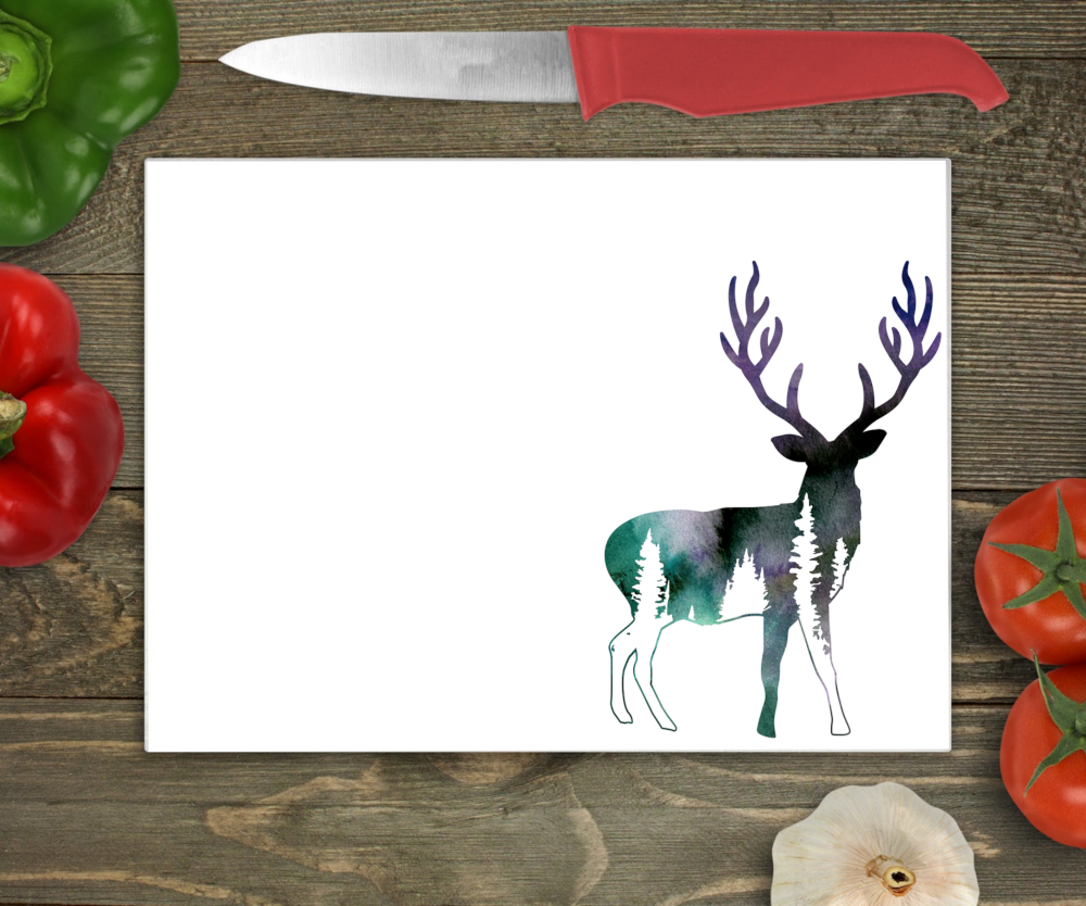 Woodland Stag Glass Chopping Board, Stag Worktop Saver