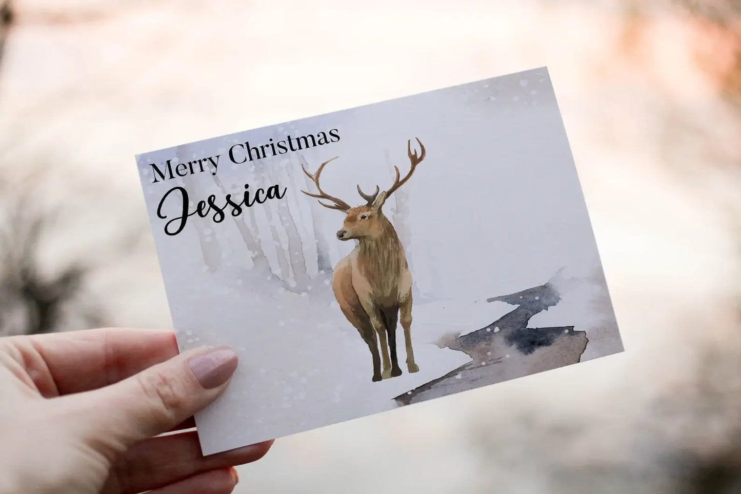 Stag Christmas Card, Personalised Deer Card