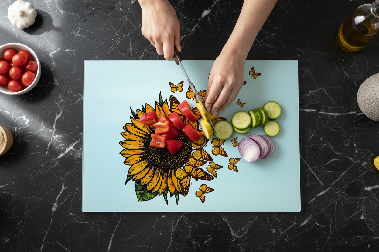 Butterfly Glass Chopping Board, Butterfly Worktop Saver